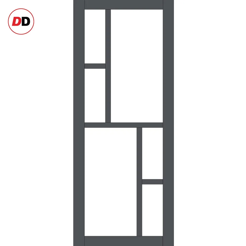 Double Sliding Door & Premium Wall Track - Eco-Urban® Cairo 6 Pane Doors DD6419G Clear Glass - 6 Colour Options