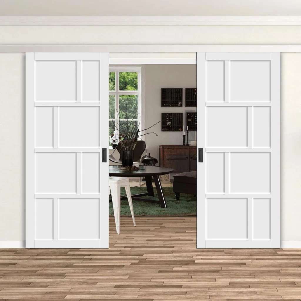 Double Sliding Door & Premium Wall Track - Eco-Urban® Kochi 8 Panel Doors DD6415 - 6 Colour Options