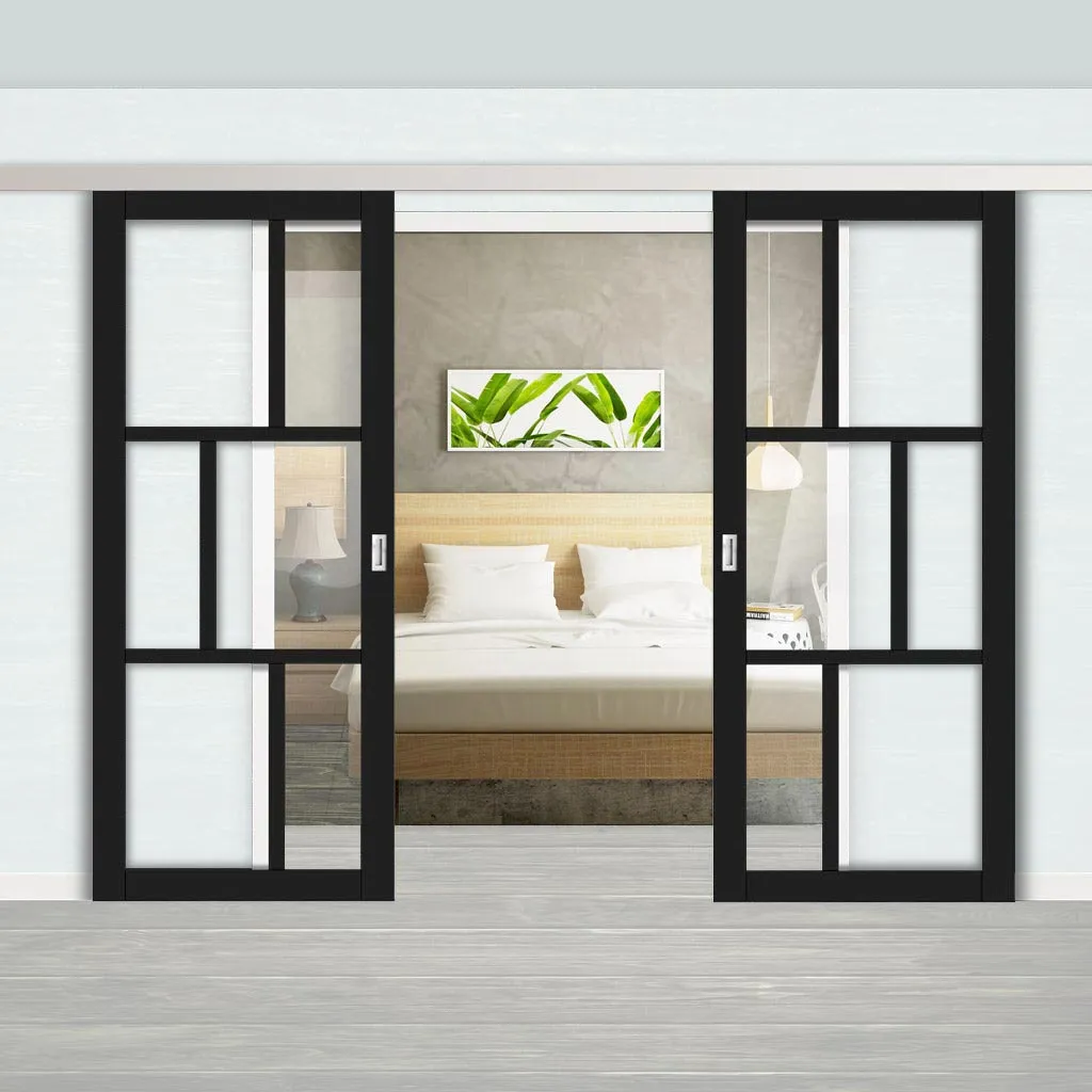 Double Sliding Door & Premium Wall Track - Eco-Urban® Milan 6 Pane Doors DD6422G Clear Glass - 6 Colour Options