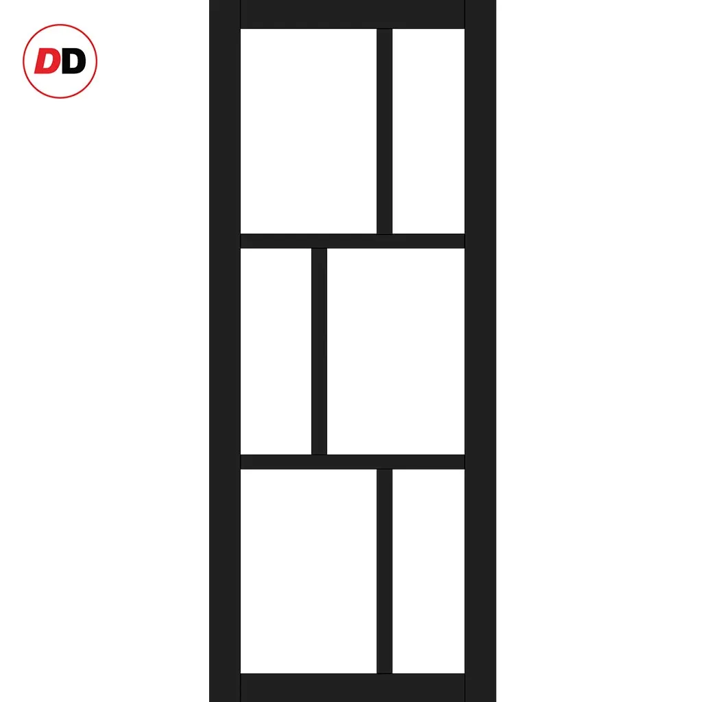 Double Sliding Door & Premium Wall Track - Eco-Urban® Milan 6 Pane Doors DD6422G Clear Glass - 6 Colour Options