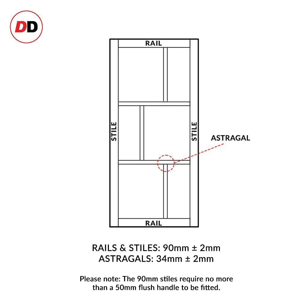 Double Sliding Door & Premium Wall Track - Eco-Urban® Milan 6 Pane Doors DD6422G Clear Glass - 6 Colour Options