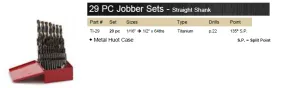 DRILL BIT SET JOBBER TITANIUM 135° 29 PIECE WITH METAL CASE