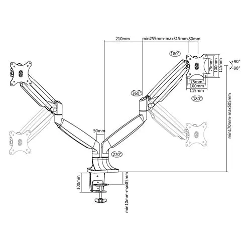 Dual Monitor Gas Spring Deskmount - SH 100 C024 (Fits Most 13" ~ 32")