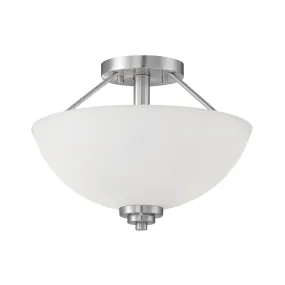 Durham Semi-Flush Mount Fixture - Satin Nickel - Etched White Glass - 13.5in. Diameter - E26 Medium Base