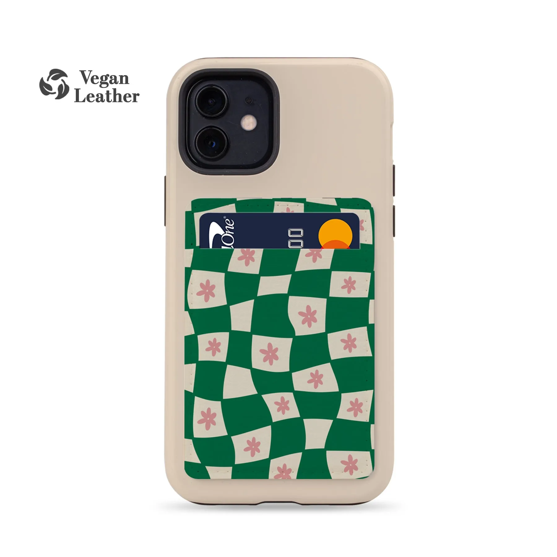 FLOWER CHECKERS Green Phone Wallet