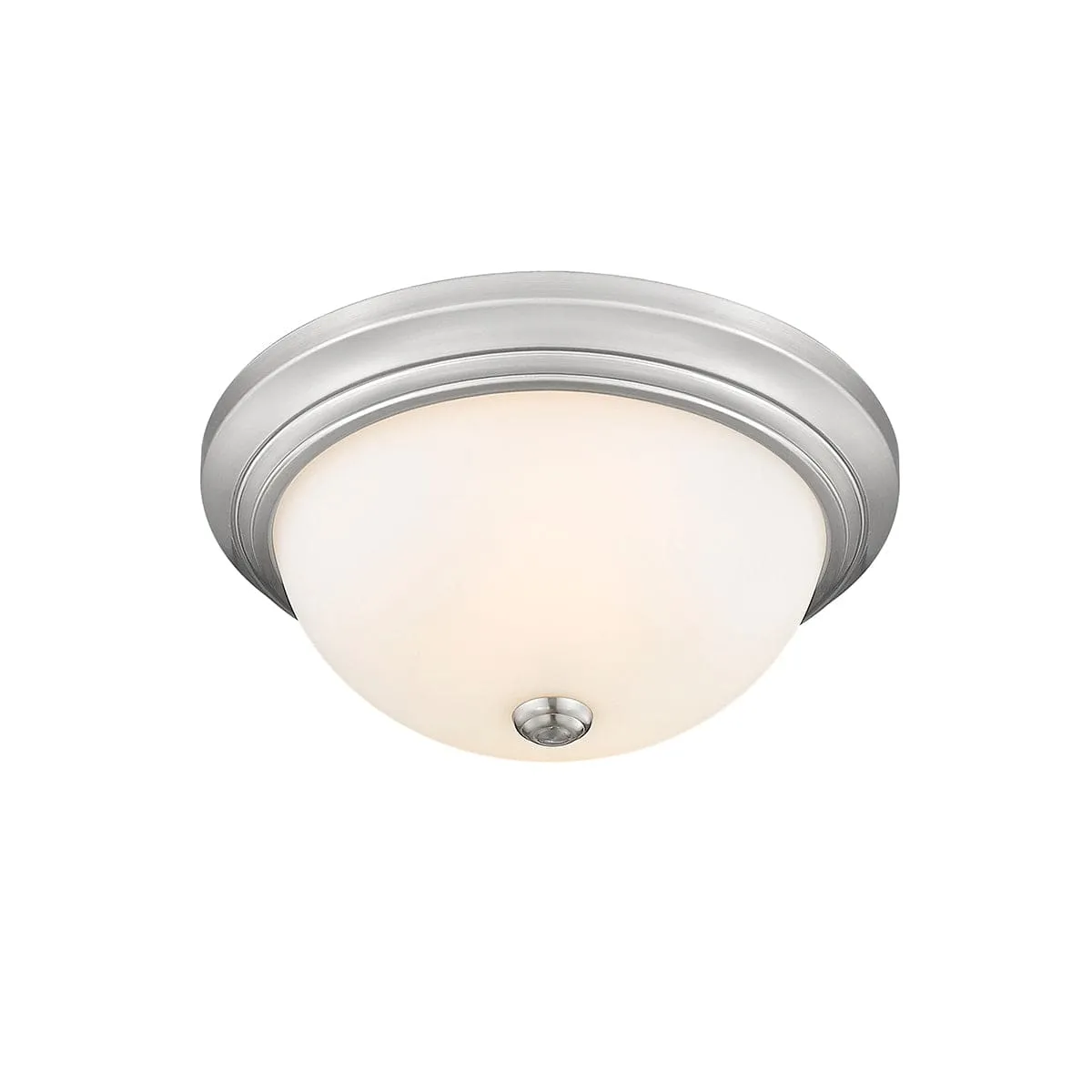 Flush Mount Fixture - Brushed Nickel - Etched White Glass - 13in. Diameter - E26 Medium Base