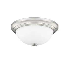 Flush Mount Fixture - Brushed Nickel - Etched White Glass - 13in. Diameter - E26 Medium Base