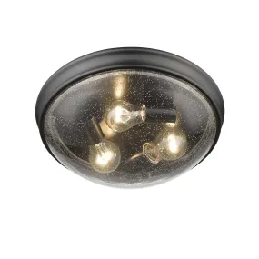 Flush Mount Fixture - Matte Black - Clear Seeded Glass - 14in. Diameter - E26 Medium Base