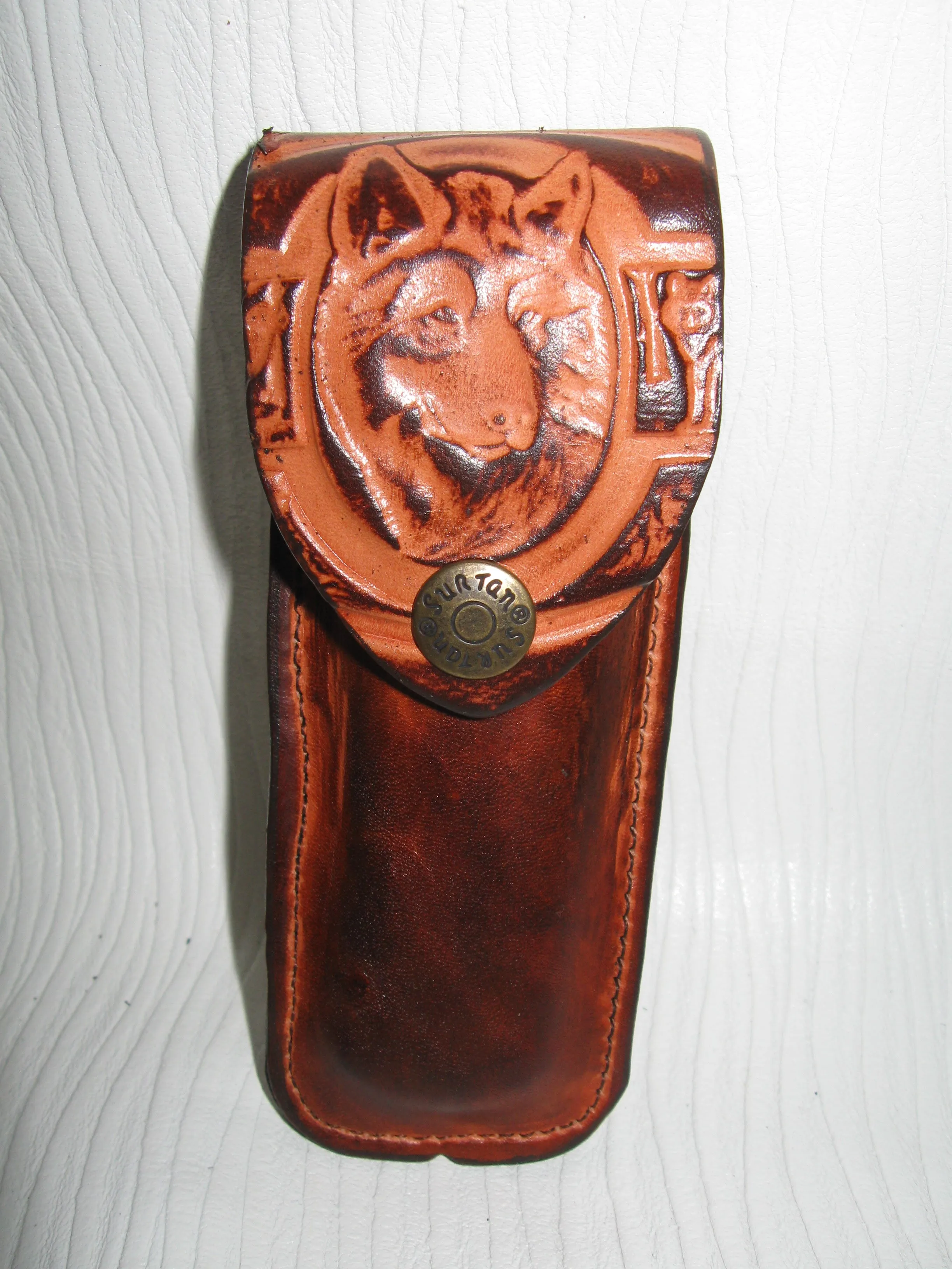 Folding Knife Embossed Cowhide Leather Knife Sheath