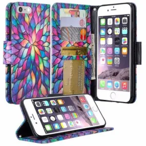 For Apple iPhone 8 Case,  Wrist Strap Pu Leather Magnetic Flip Fold[Kickstand] Wallet Case with ID & Card Slots for iPhone 8 - Rainbow Flower