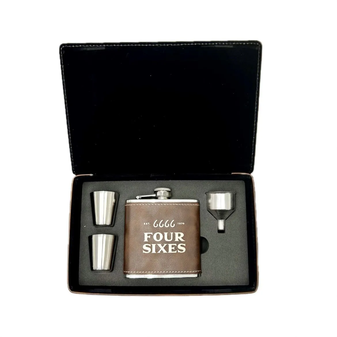 Four Sixes Leather Flask Set with Case