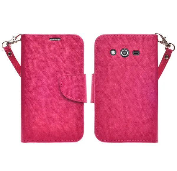 Galaxy Avant/G386T Wallet Case, Wrist Strap Magnetic Flip Fold[Kickstand] Pu Leather Wallet Case with ID & Credit Card Slot - Hot Pink