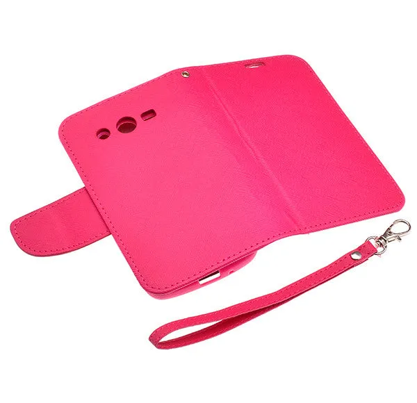 Galaxy Avant/G386T Wallet Case, Wrist Strap Magnetic Flip Fold[Kickstand] Pu Leather Wallet Case with ID & Credit Card Slot - Hot Pink