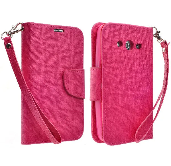 Galaxy Avant/G386T Wallet Case, Wrist Strap Magnetic Flip Fold[Kickstand] Pu Leather Wallet Case with ID & Credit Card Slot - Hot Pink