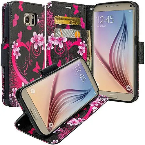 Galaxy Note 5 Case, Wrist Strap Magnetic Fold[Kickstand] Pu Leather Wallet Case with ID & Credit Card Slots for Samsung Galaxy Note 5 - Heart Butterflies