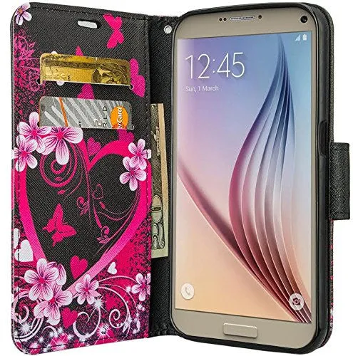 Galaxy Note 5 Case, Wrist Strap Magnetic Fold[Kickstand] Pu Leather Wallet Case with ID & Credit Card Slots for Samsung Galaxy Note 5 - Heart Butterflies