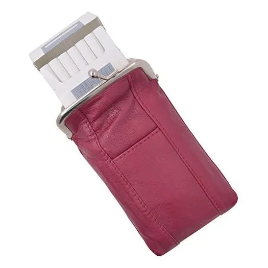 Genuine Leather Cigarette Case with Lighter Pouch Hot Pink by Marshal