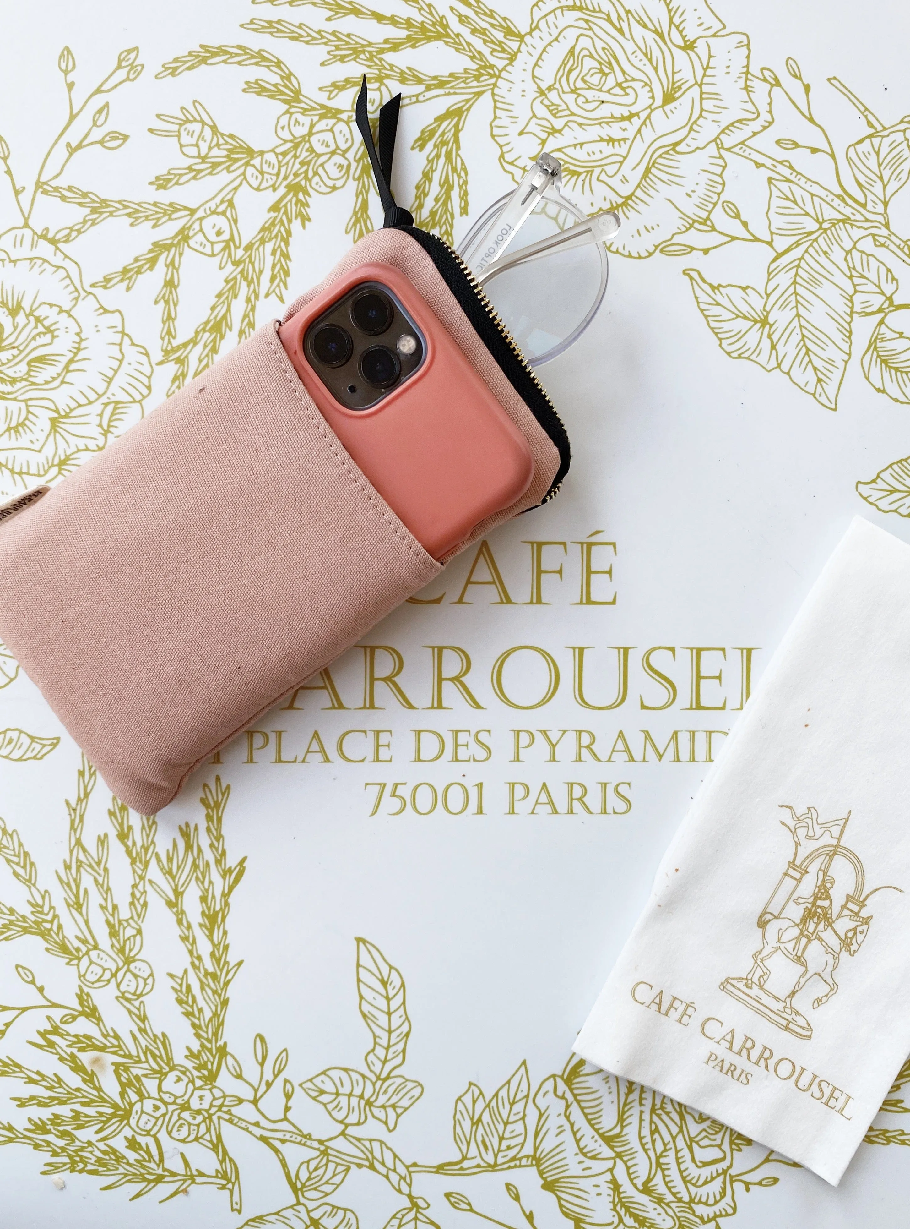 Glasses Case with Outside Pocket, Pink/Blush