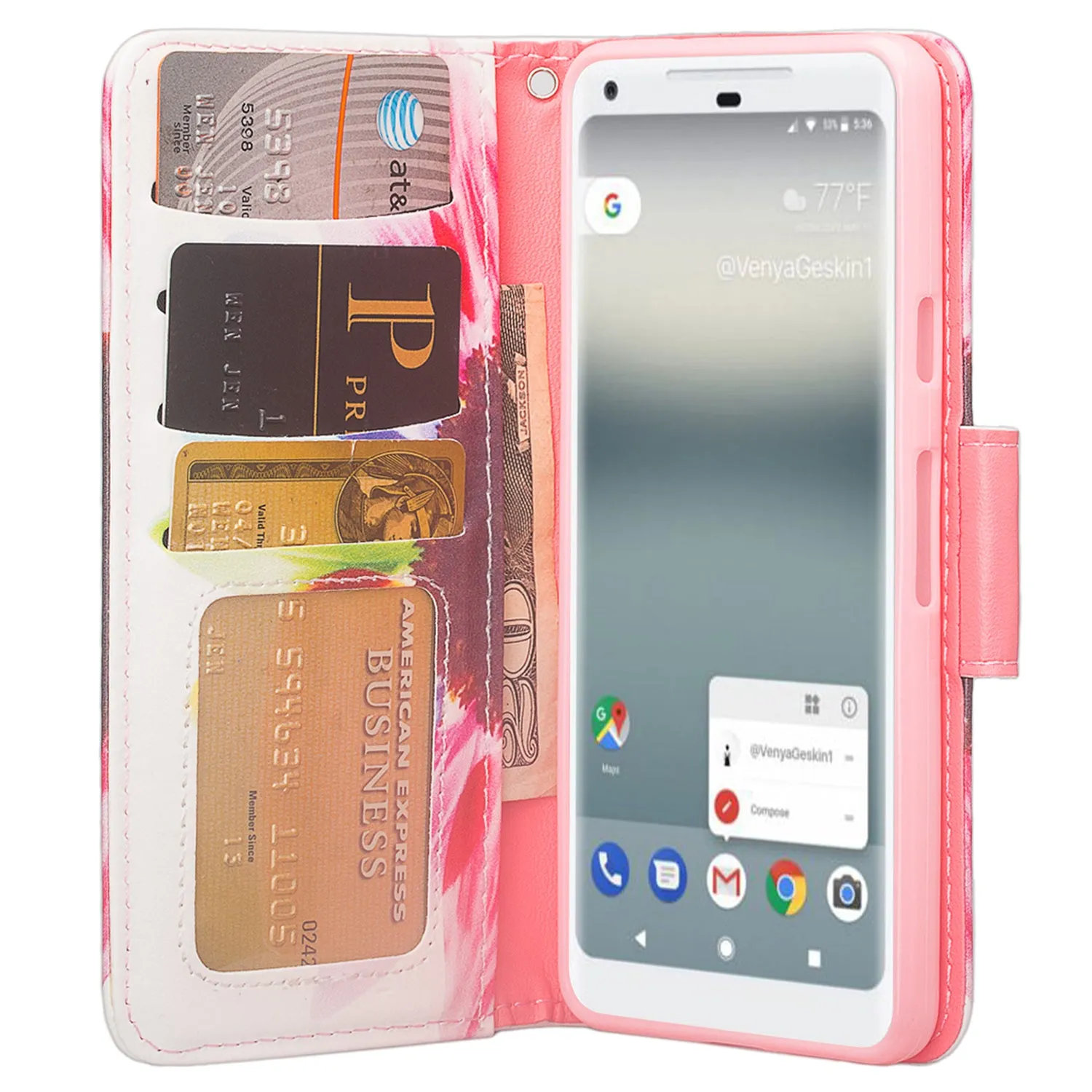 Google Pixel 2 Case, Pixel 2 Case, Slim Flip Folio [Kickstand] Pu Leather Wallet Case with ID & Card Slots & Pocket   Wrist Strap - Vivid Sunflower