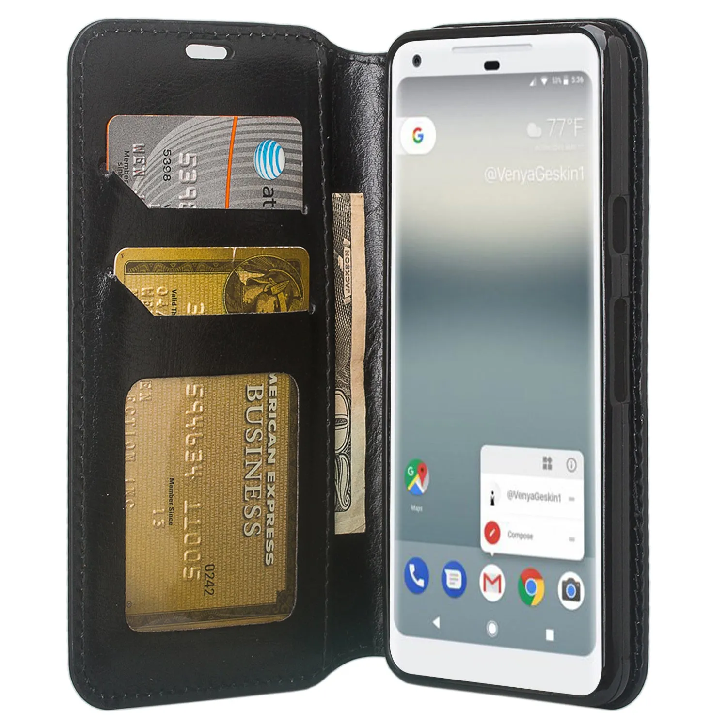 Google Pixel 2 XL Case, Pixel 2 XL Wallet Case, Slim Flip Folio [Kickstand] Pu Leather Wallet Case with ID & Card Slots & Pocket - Black