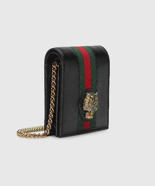 Gucci Rajah Chain Card Case Wallet Black