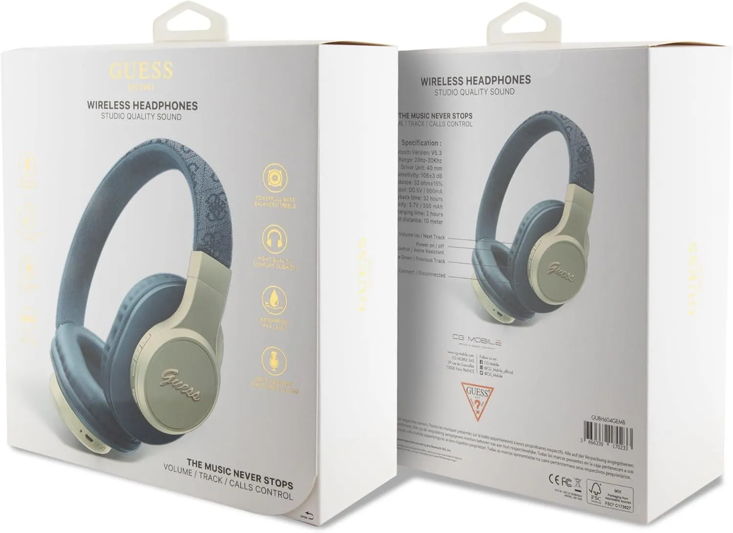 Guess 4G Script On Ear Wireless Headphones Blue - GUBH604GEMB