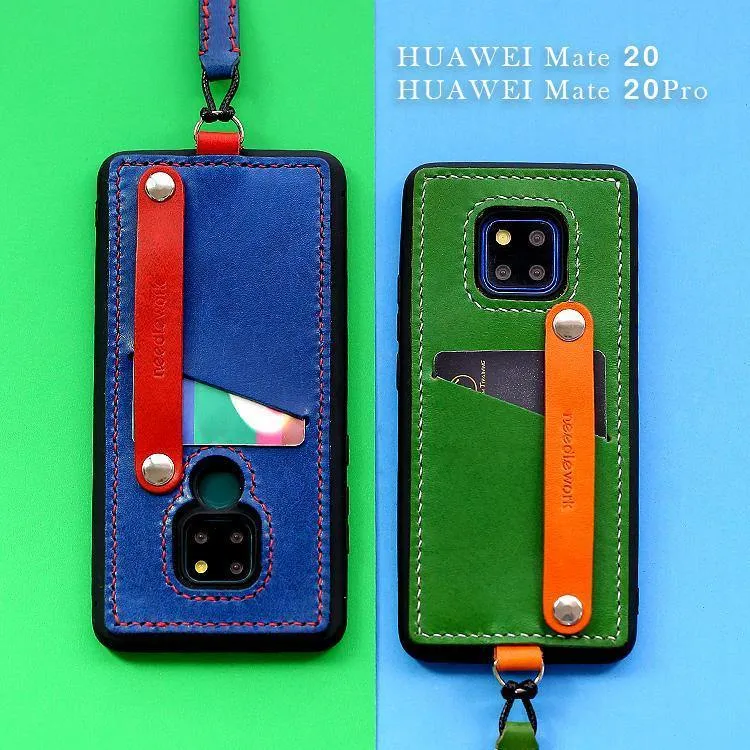 Handmade Black Leather Huawei Mate 20 Case with Card Holder CONTRAST COLOR Huawei Mate 20 Leather Case