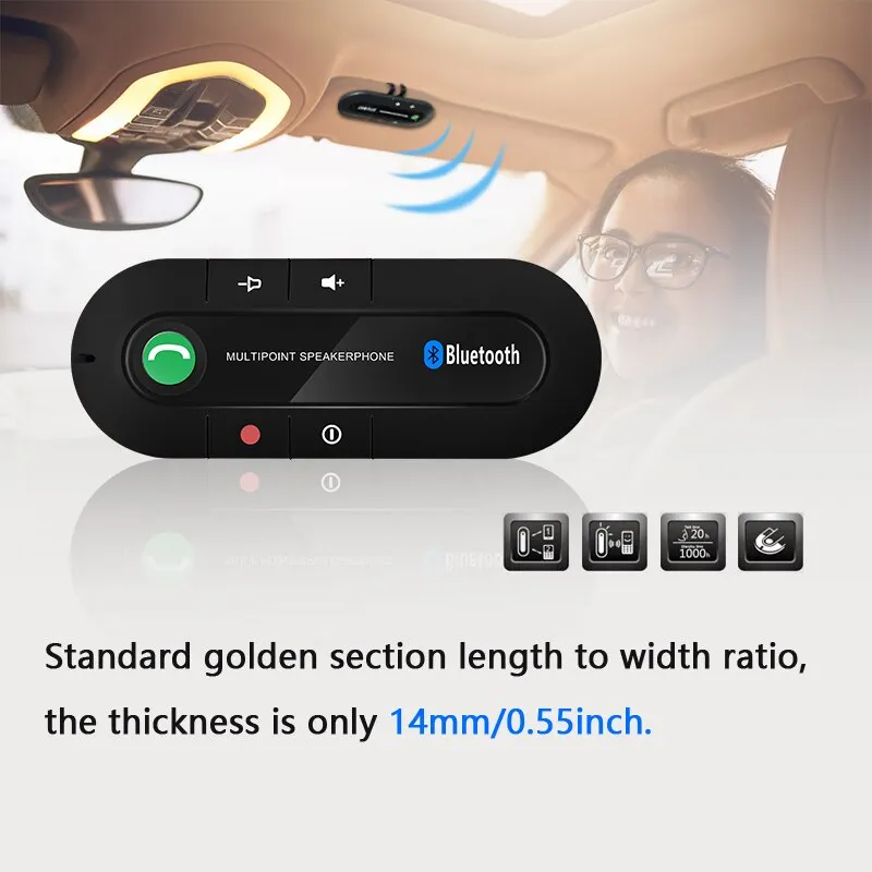 Handsfree Bluetooth Car Kit 4.1 Multipoint Car Speakerphone Sun Visor Clip MP3 Music Player Wireless Bluetooth Speaker Phone