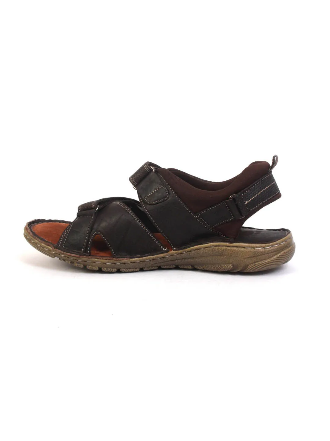 Hitz Men's Brown Leather Comfort Sandals with Velcro Closure