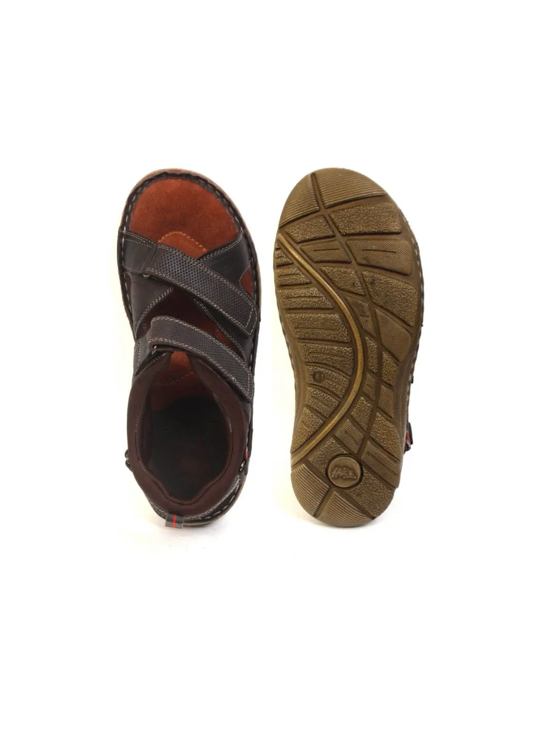 Hitz Men's Brown Leather Comfort Sandals with Velcro Closure