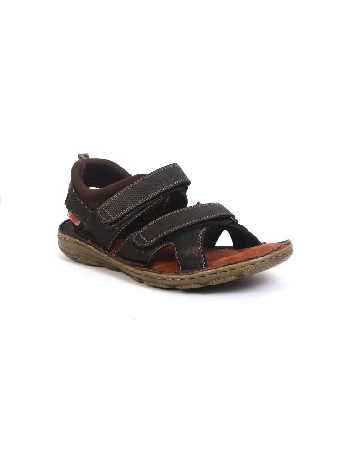 Hitz Men's Brown Leather Comfort Sandals with Velcro Closure