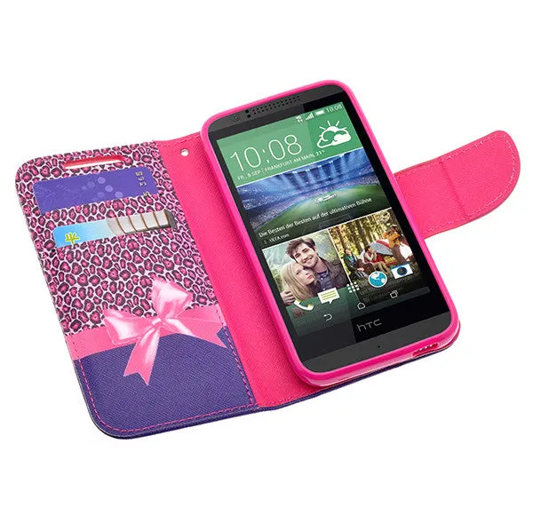 HTC Desire 510 Case, Wallet Case, Wrist Strap [Kickstand] Pu Leather Wallet Case with ID & Credit Card Slots - Hot Pink Cheetah