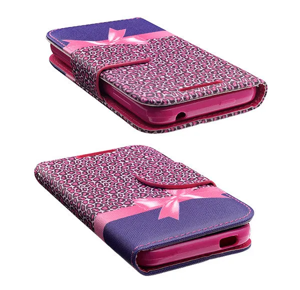 HTC Desire 510 Case, Wallet Case, Wrist Strap [Kickstand] Pu Leather Wallet Case with ID & Credit Card Slots - Hot Pink Cheetah