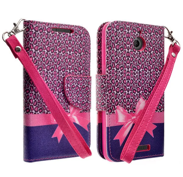 HTC Desire 510 Case, Wallet Case, Wrist Strap [Kickstand] Pu Leather Wallet Case with ID & Credit Card Slots - Hot Pink Cheetah