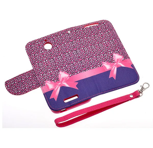 HTC Desire 510 Case, Wallet Case, Wrist Strap [Kickstand] Pu Leather Wallet Case with ID & Credit Card Slots - Hot Pink Cheetah