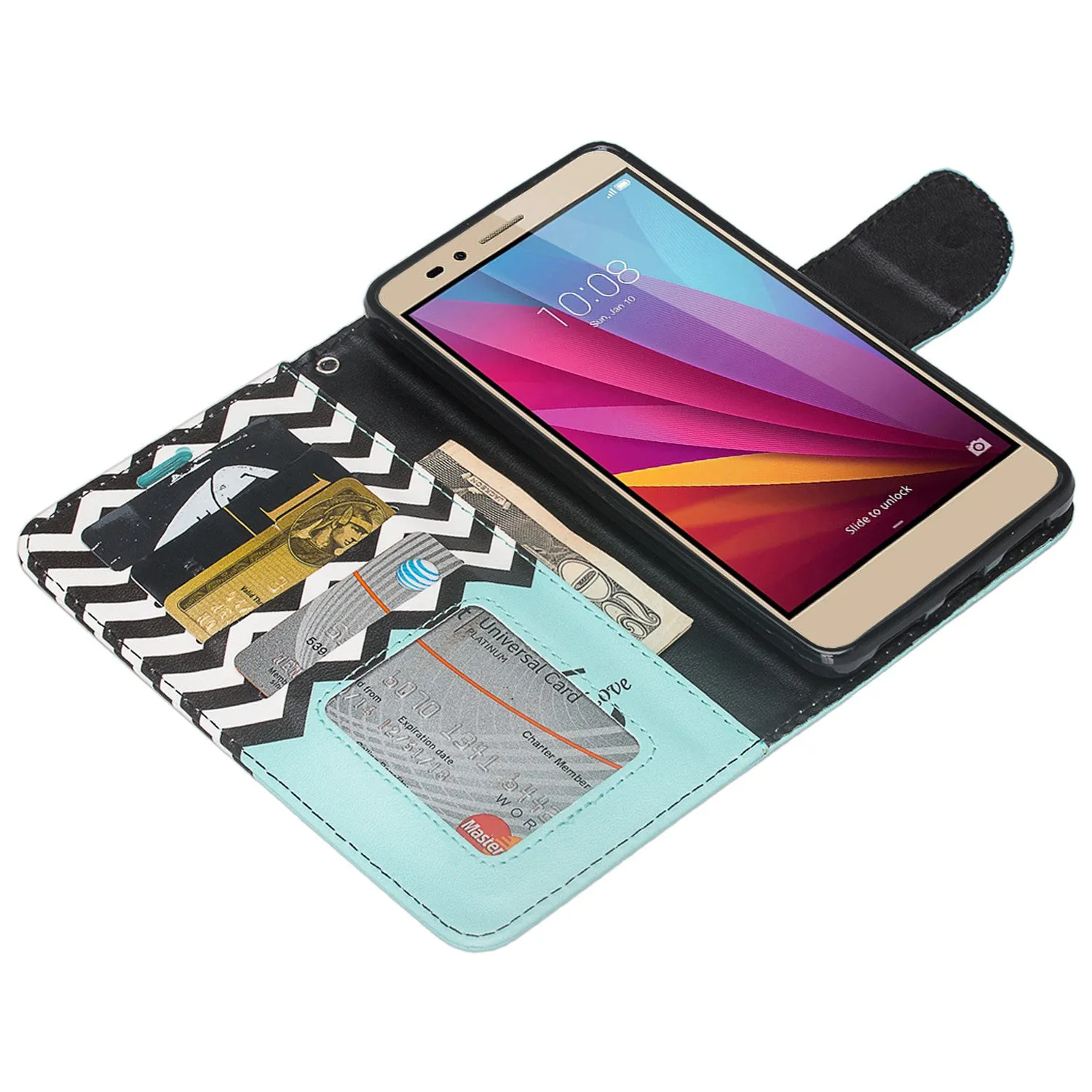 Huawei Sensa LTE Case, Wrist Strap Pu Leather Magnetic Fold[Kickstand] Wallet Case Cover with ID & Credit Card Slots for Huawei Sensa LTE - Teal Anchor