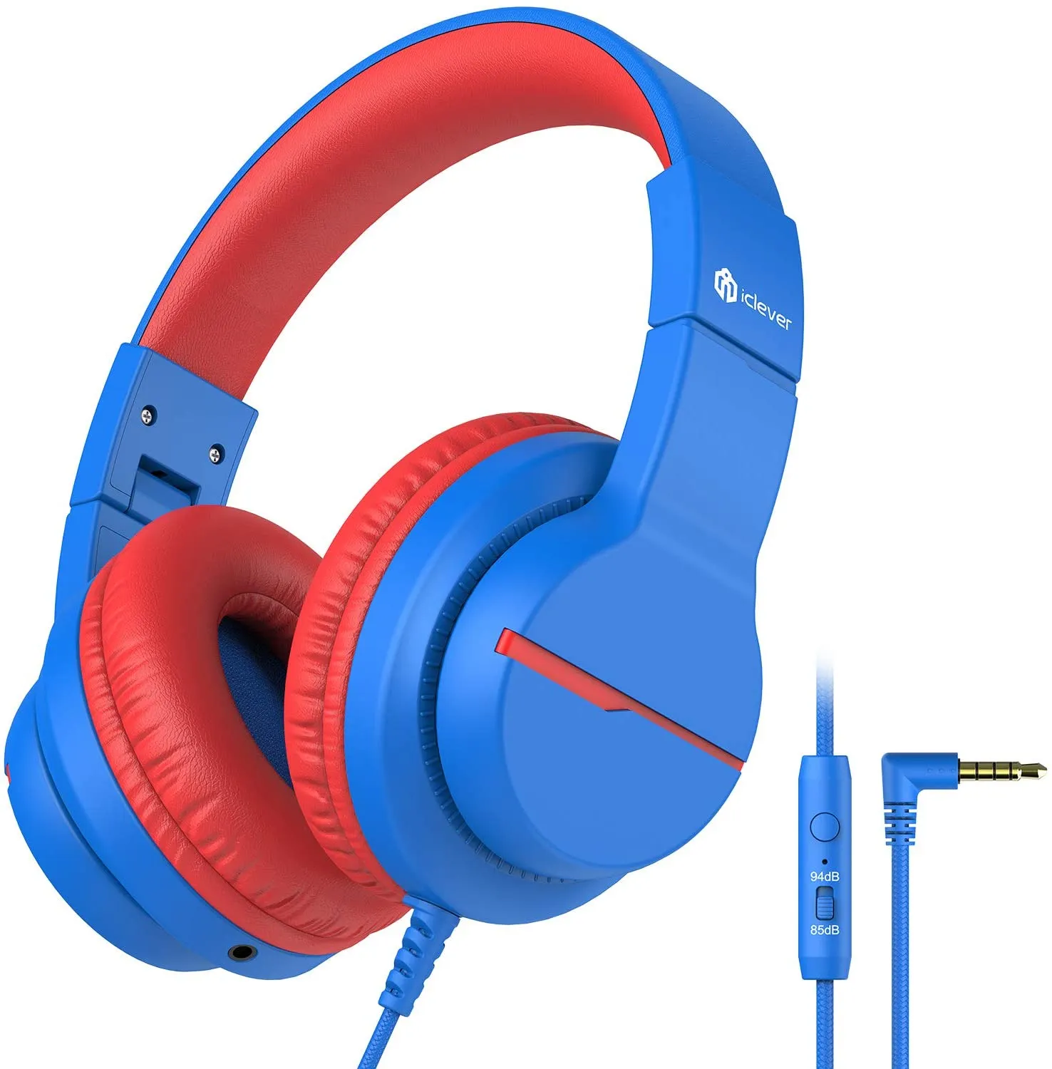 iClever HS19 Kids Headphones Blue with HD Microphone Stereo Sound Foldable Stretchable Headband 85dB / 94dB Volume Limiter