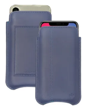 iPhone 15 / 15 Pro Blueberry Blue Leather Wallet Case with NueVue Patented Antimicrobial, Germ Fighting and Screen Cleaning Technology