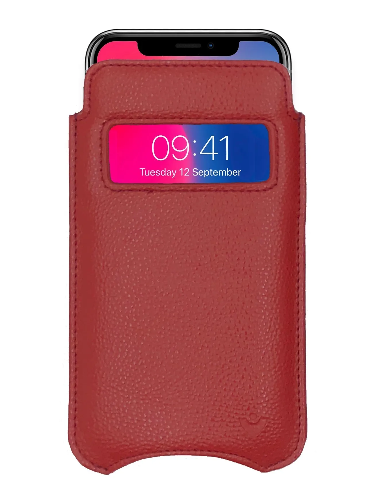 iPhone 15 / 15 Pro Rose Red Faux Leather Wallet Case with NueVue Patented Antimicrobial, Germ Fighting and Screen Cleaning Technology