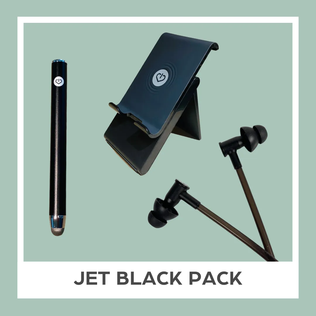 Jet Black Pack: Anti-EMF Headphones, Phone Stand & Stylus