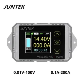 JUNTEK VAT1200 100V 200A Wireless voltage and current meter Car battery monitoring 12V 24V 48V battery Coulomb counter VA meter