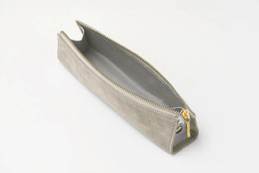 Koshu Inden Japanese Deerskin Leather Pencil Case - Upside down Mt. Fuji / Greenish Gray - , Made in Japan, &nbsp;Japanese traditional craft pencil case