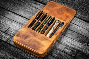 Leather Magnum Opus 6 Slots Hard Pen Case with Removable Pen Tray - Crazy Horse Brown