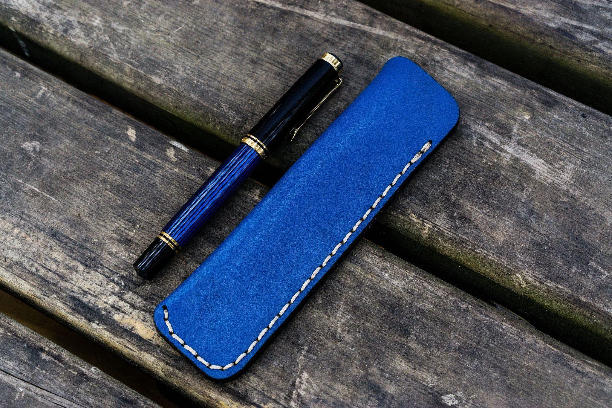 Leather Single Fountain Pen Case / Pen Pouch - Blue