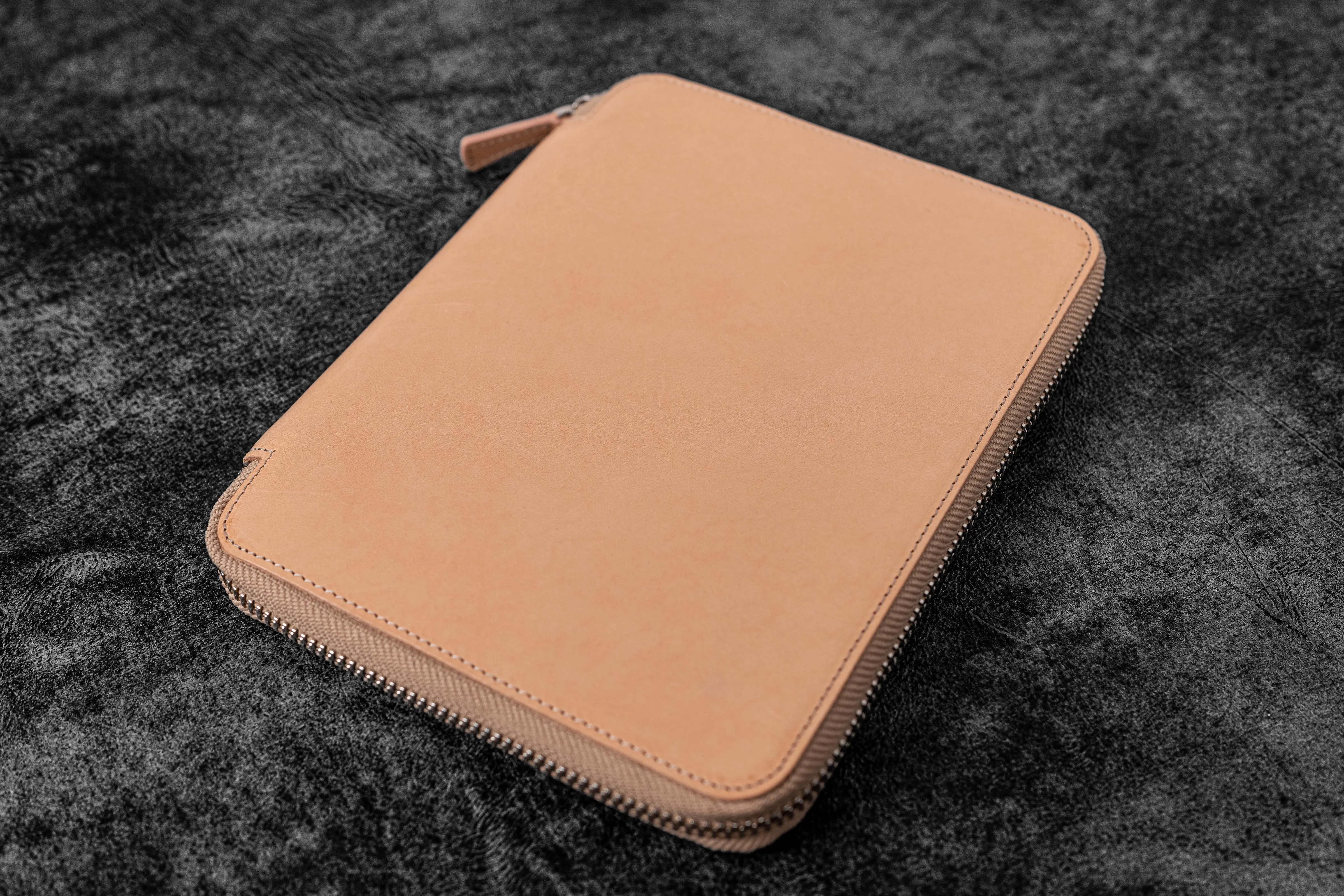 Leather Zippered 10 Slots Pen Case with A5 Notebook Holder - Undyed Leather