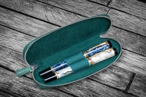 Leather Zippered Duo Slim Pen Case for 2 Pens - Crazy Horse Forest Green