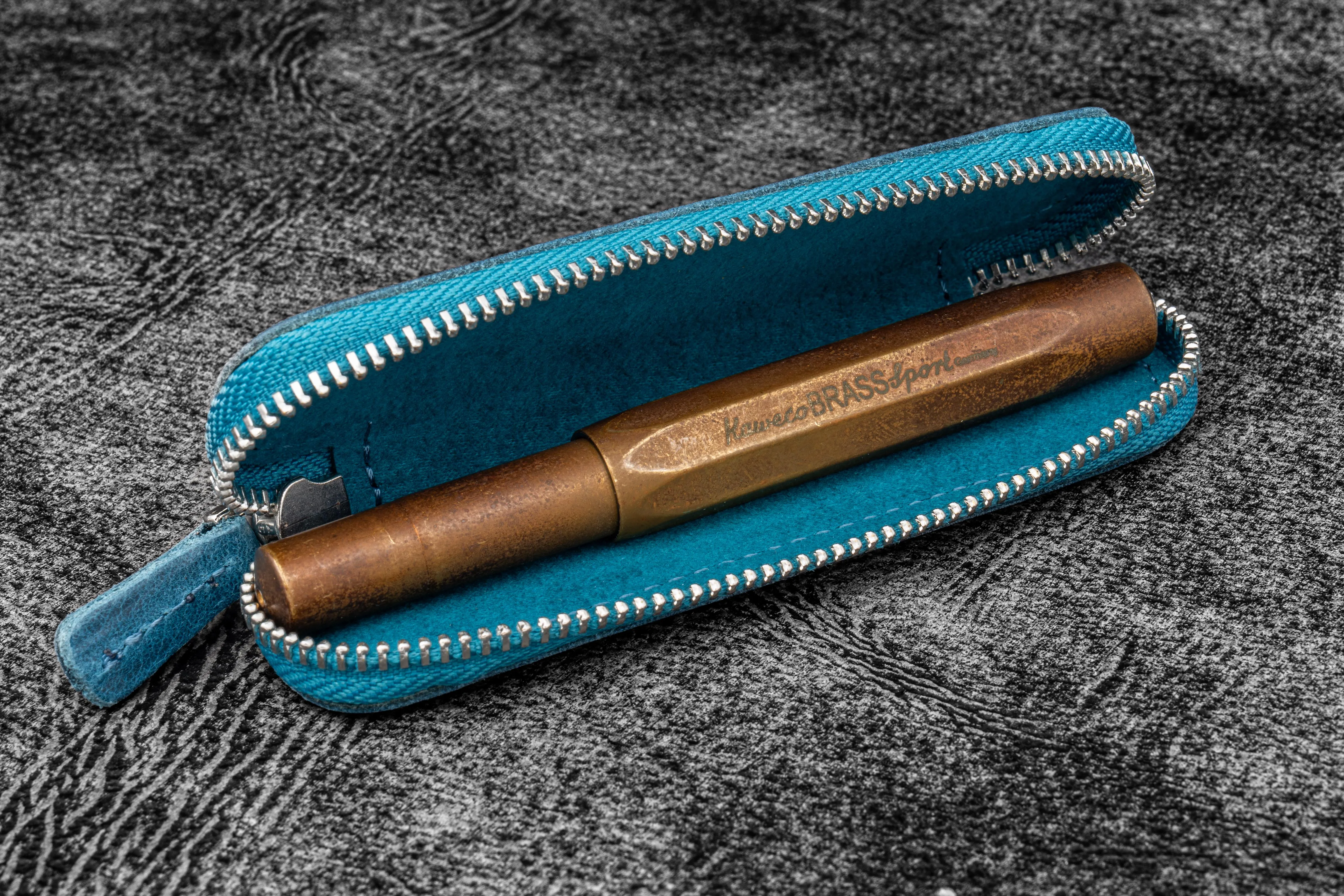 Leather Zippered Single Pen Case for Kaweco - Pocket Pen - C. H. Ocean Blue