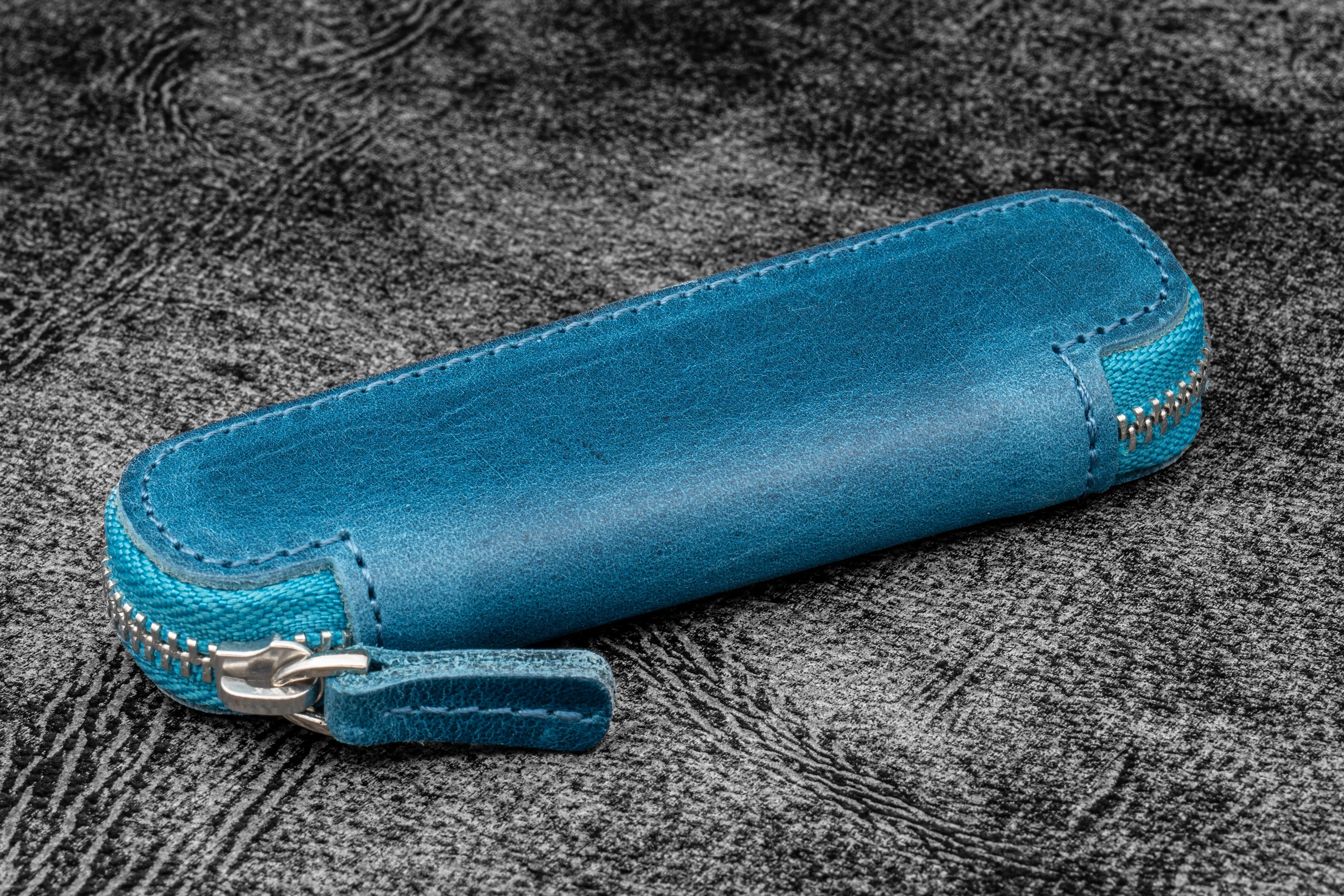 Leather Zippered Single Pen Case for Kaweco - Pocket Pen - C. H. Ocean Blue