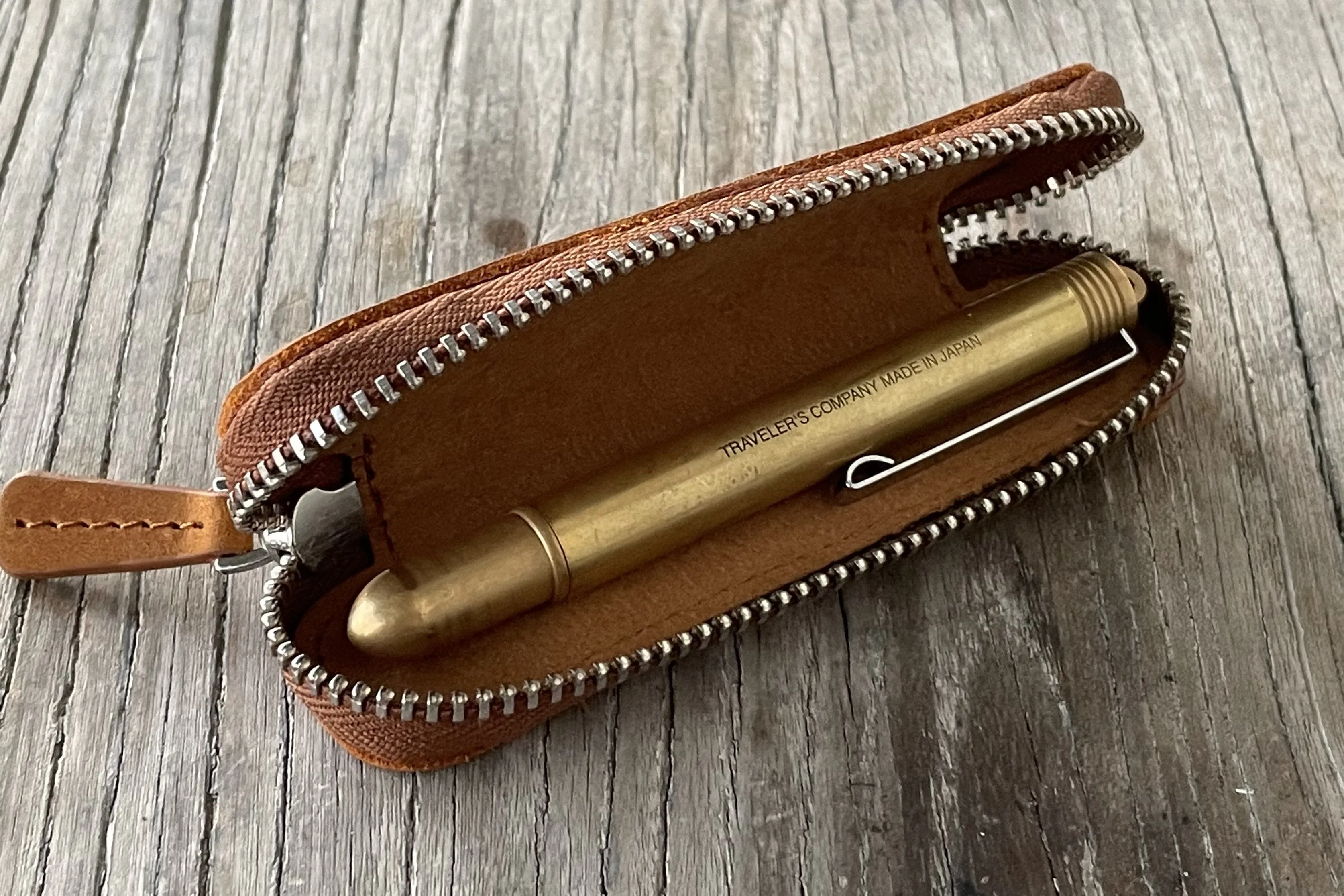 Leather Zippered Single Pen Case for Kaweco - Pocket Pen - Crazy Horse Brown