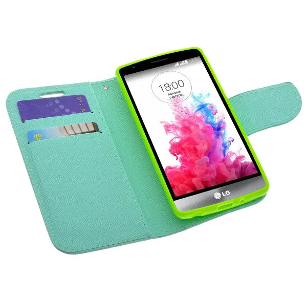 LG G3 s | LG G3 mini | LG G3 Beat | LG G3 Vigor | LG D725 | LG D722 Case, Wrist Strap Flip Folio [Kickstand Feature] Pu Leather Wallet Case with ID & Credit Card Slots - Teal